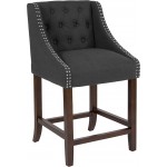 Carmel Series 24" High Transitional Tufted Walnut Counter Height Stool with Accent Nail Trim in Charcoal Fabric