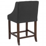 Carmel Series 24" High Transitional Tufted Walnut Counter Height Stool with Accent Nail Trim in Charcoal Fabric