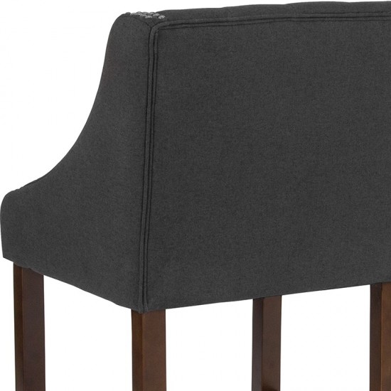 Carmel Series 24" High Transitional Tufted Walnut Counter Height Stool with Accent Nail Trim in Charcoal Fabric