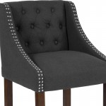 Carmel Series 24" High Transitional Tufted Walnut Counter Height Stool with Accent Nail Trim in Charcoal Fabric