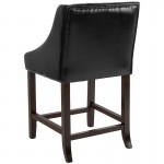 Carmel Series 24" High Transitional Tufted Walnut Counter Height Stool with Accent Nail Trim in Black LeatherSoft