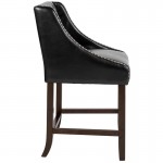 Carmel Series 24" High Transitional Tufted Walnut Counter Height Stool with Accent Nail Trim in Black LeatherSoft