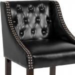 Carmel Series 24" High Transitional Tufted Walnut Counter Height Stool with Accent Nail Trim in Black LeatherSoft