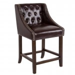 Carmel Series 24" High Transitional Tufted Walnut Counter Height Stool with Accent Nail Trim in Brown LeatherSoft