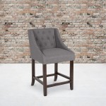 Carmel Series 24" High Transitional Tufted Walnut Counter Height Stool with Accent Nail Trim in Dark Gray Fabric