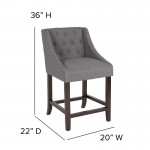 Carmel Series 24" High Transitional Tufted Walnut Counter Height Stool with Accent Nail Trim in Dark Gray Fabric