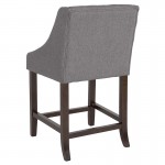 Carmel Series 24" High Transitional Tufted Walnut Counter Height Stool with Accent Nail Trim in Dark Gray Fabric