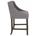 Carmel Series 24" High Transitional Tufted Walnut Counter Height Stool with Accent Nail Trim in Dark Gray Fabric