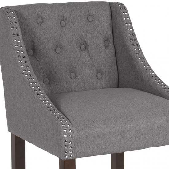 Carmel Series 24" High Transitional Tufted Walnut Counter Height Stool with Accent Nail Trim in Dark Gray Fabric