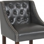 Carmel Series 24" High Transitional Tufted Walnut Counter Height Stool with Accent Nail Trim in Dark Gray LeatherSoft