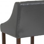 Carmel Series 24" High Transitional Tufted Walnut Counter Height Stool with Accent Nail Trim in Dark Gray LeatherSoft