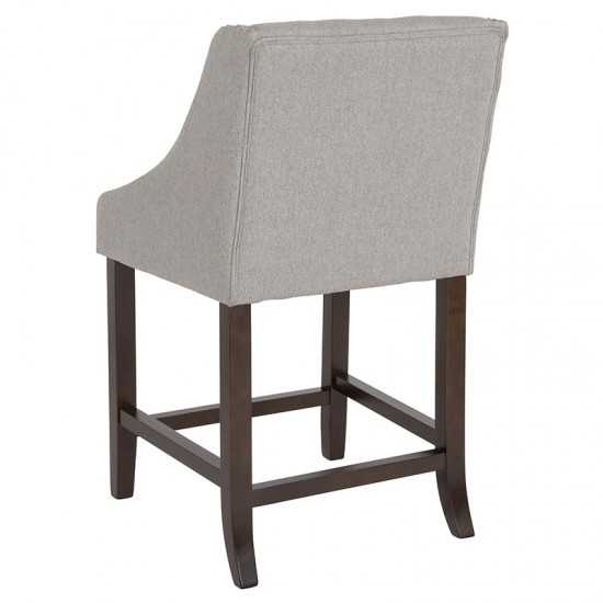 Carmel Series 24" High Transitional Tufted Walnut Counter Height Stool with Accent Nail Trim in Light Gray Fabric