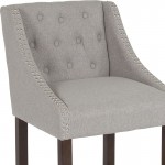 Carmel Series 24" High Transitional Tufted Walnut Counter Height Stool with Accent Nail Trim in Light Gray Fabric