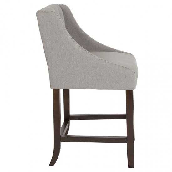 Carmel Series 24" High Transitional Tufted Walnut Counter Height Stool with Accent Nail Trim in Light Gray Fabric