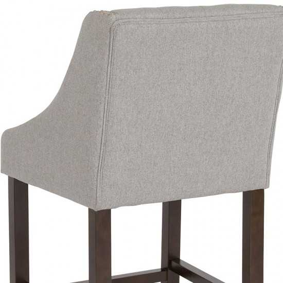 Carmel Series 24" High Transitional Tufted Walnut Counter Height Stool with Accent Nail Trim in Light Gray Fabric