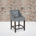 Carmel Series 24" High Transitional Tufted Walnut Counter Height Stool with Accent Nail Trim in Light Gray LeatherSoft