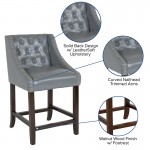 Carmel Series 24" High Transitional Tufted Walnut Counter Height Stool with Accent Nail Trim in Light Gray LeatherSoft