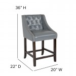 Carmel Series 24" High Transitional Tufted Walnut Counter Height Stool with Accent Nail Trim in Light Gray LeatherSoft