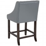 Carmel Series 24" High Transitional Tufted Walnut Counter Height Stool with Accent Nail Trim in Light Gray LeatherSoft