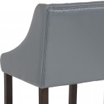 Carmel Series 24" High Transitional Tufted Walnut Counter Height Stool with Accent Nail Trim in Light Gray LeatherSoft