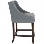 Carmel Series 24" High Transitional Tufted Walnut Counter Height Stool with Accent Nail Trim in Light Gray LeatherSoft