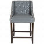 Carmel Series 24" High Transitional Tufted Walnut Counter Height Stool with Accent Nail Trim in Light Gray LeatherSoft