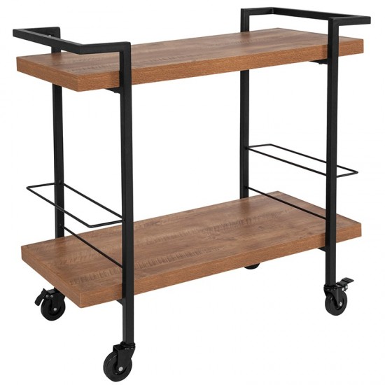 Castleberry Rustic Wood Grain and Iron Kitchen Serving and Bar Cart