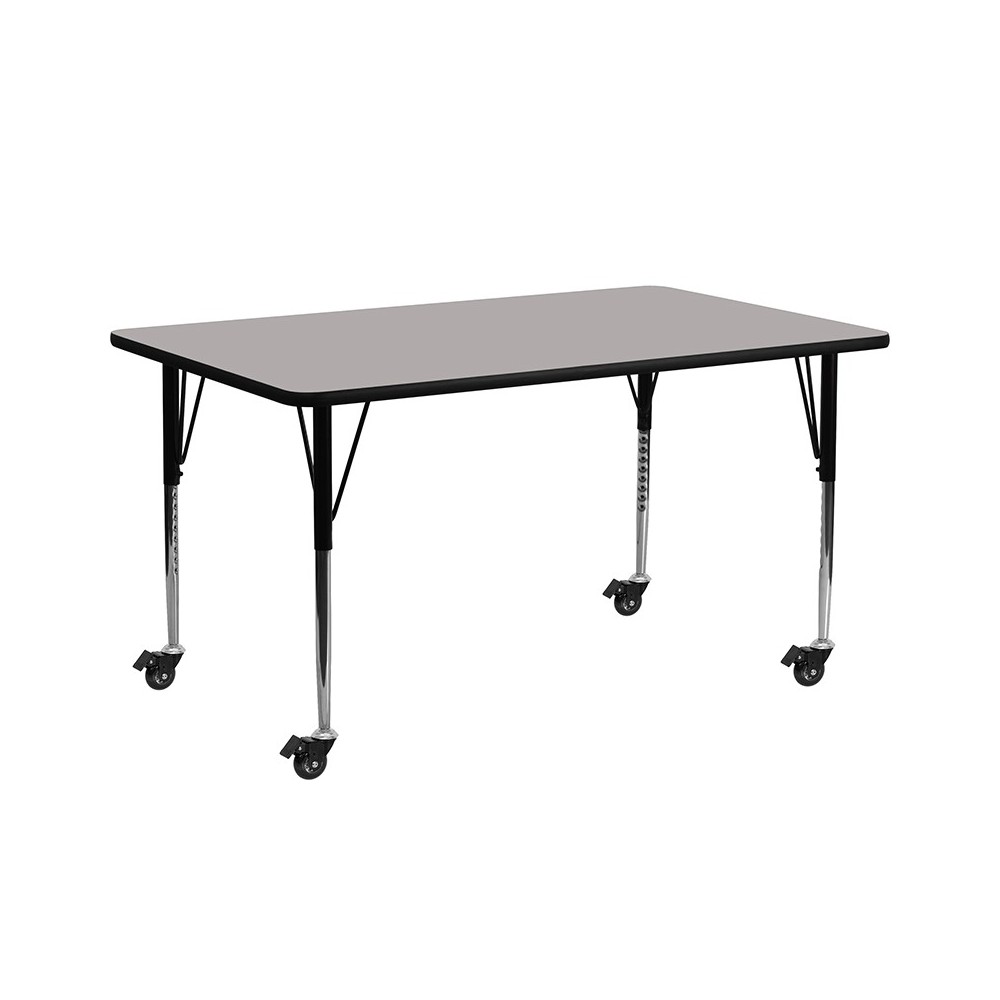 Mobile 30''W x 72''L Rectangular Grey HP Laminate Activity Table - Standard Height Adjustable Legs