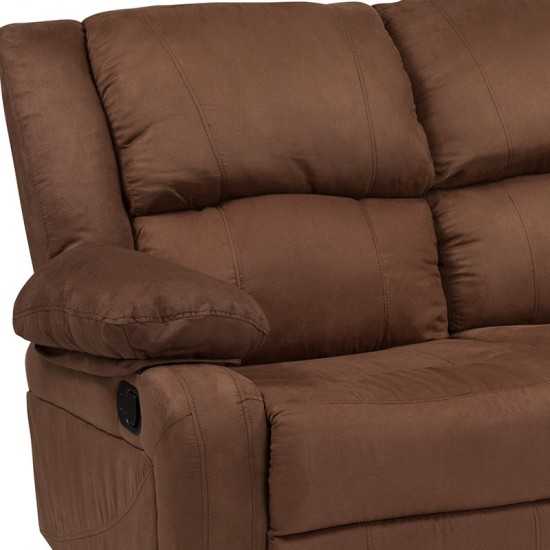 Harmony Series Chocolate Brown Microfiber Loveseat with Two Built-In Recliners