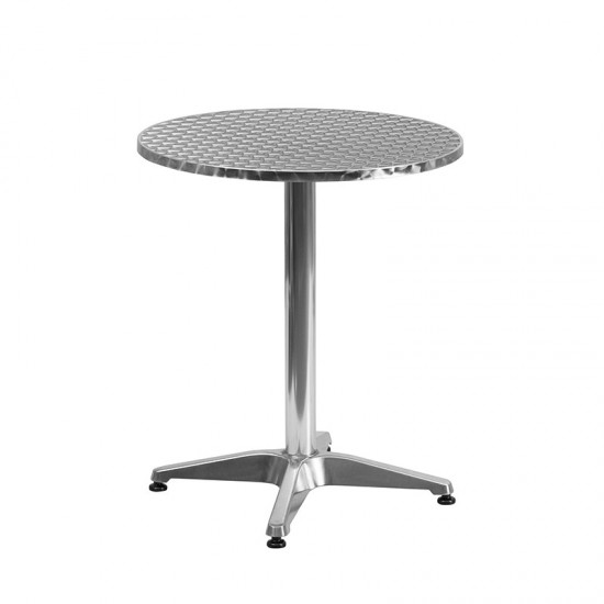 23.5'' Round Aluminum Indoor-Outdoor Table Set with 2 Black Rattan Chairs