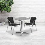 23.5'' Square Aluminum Indoor-Outdoor Table Set with 2 Black Rattan Chairs