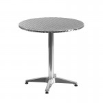 27.5'' Round Aluminum Indoor-Outdoor Table Set with 2 Beige Rattan Chairs