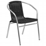 27.5'' Round Aluminum Indoor-Outdoor Table Set with 2 Black Rattan Chairs