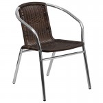 27.5'' Round Aluminum Indoor-Outdoor Table Set with 4 Dark Brown Rattan Chairs