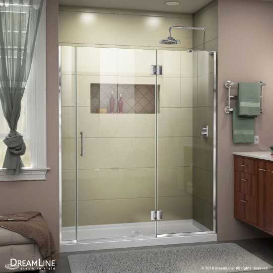 Unidoor-X 53 1/2-54 in. W x 72 in. H Frameless Hinged Shower Door in Chrome