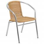 27.5'' Square Aluminum Indoor-Outdoor Table Set with 4 Beige Rattan Chairs