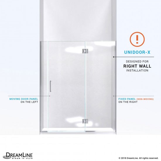 Unidoor-X 54 1/2-55 in. W x 72 in. H Frameless Hinged Shower Door in Chrome