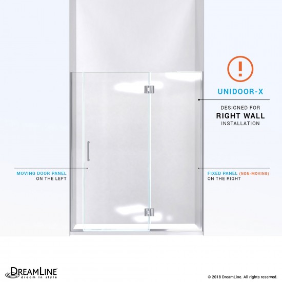 Unidoor-X 55 1/2-56 in. W x 72 in. H Frameless Hinged Shower Door in Chrome