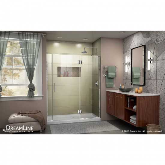 Unidoor-X 56 1/2-57 in. W x 72 in. H Frameless Hinged Shower Door in Chrome