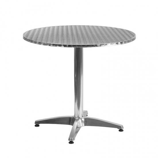 31.5'' Round Aluminum Indoor-Outdoor Table Set with 2 Black Rattan Chairs