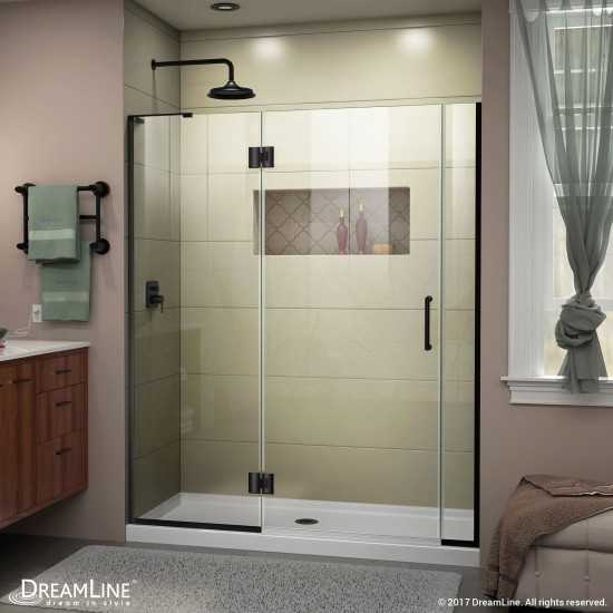 Unidoor-X 54 1/2-55 in. W x 72 in. H Frameless Hinged Shower Door in Satin Black