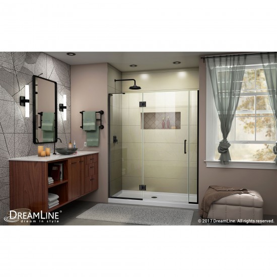 Unidoor-X 59 1/2-60 in. W x 72 in. H Frameless Hinged Shower Door in Satin Black