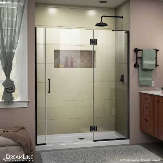 Unidoor-X 53 1/2-54 in. W x 72 in. H Frameless Hinged Shower Door in Satin Black