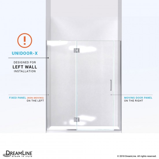 Unidoor-X 53-53 1/2 in. W x 72 in. H Frameless Hinged Shower Door in Brushed Nickel