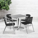 31.5'' Square Aluminum Indoor-Outdoor Table Set with 4 Black Rattan Chairs