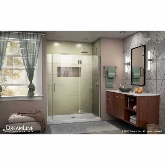 Unidoor-X 54-54 1/2 in. W x 72 in. H Frameless Hinged Shower Door in Brushed Nickel