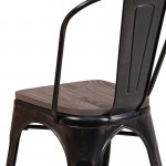 Black-Antique Gold Metal Stackable Chair with Wood Seat