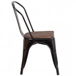 Black-Antique Gold Metal Stackable Chair with Wood Seat