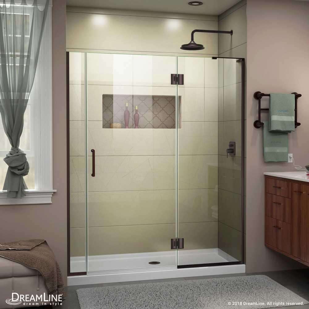 Unidoor-X 58-58 1/2 in. W x 72 in. H Frameless Hinged Shower Door in Oil Rubbed Bronze