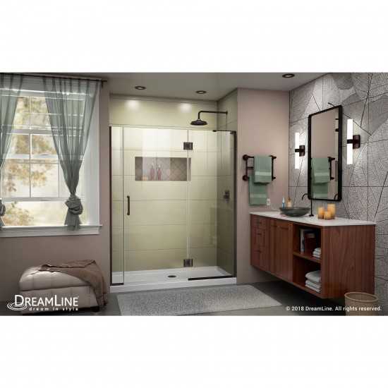 Unidoor-X 58-58 1/2 in. W x 72 in. H Frameless Hinged Shower Door in Oil Rubbed Bronze
